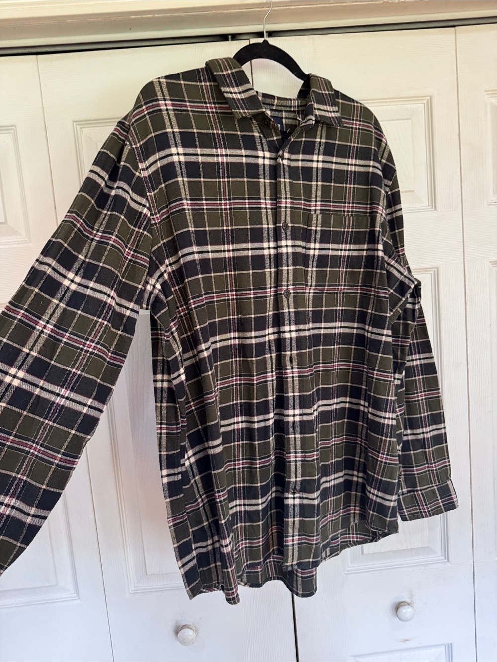 GAP Olive Green Plaid Button-Front Shirt Jacket